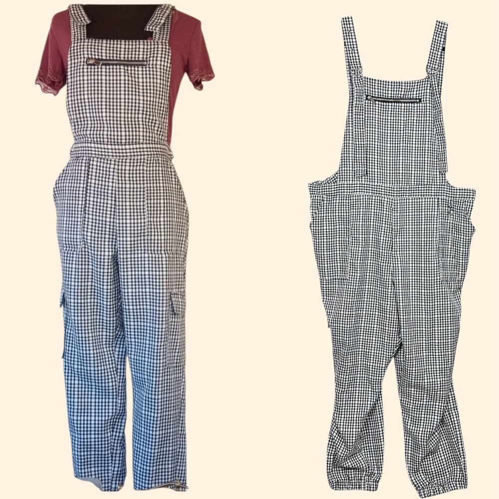 Rue21 Gingham Plaid Cargo Jogger Romper Overall Jumpsuit Black White 4X